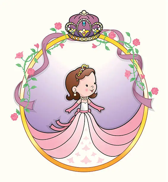 Vector illustration of Cute princess crown ribbon frame