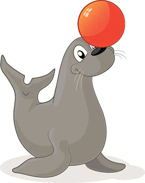 Vector illustration of Seal balancing a ball on its nose.