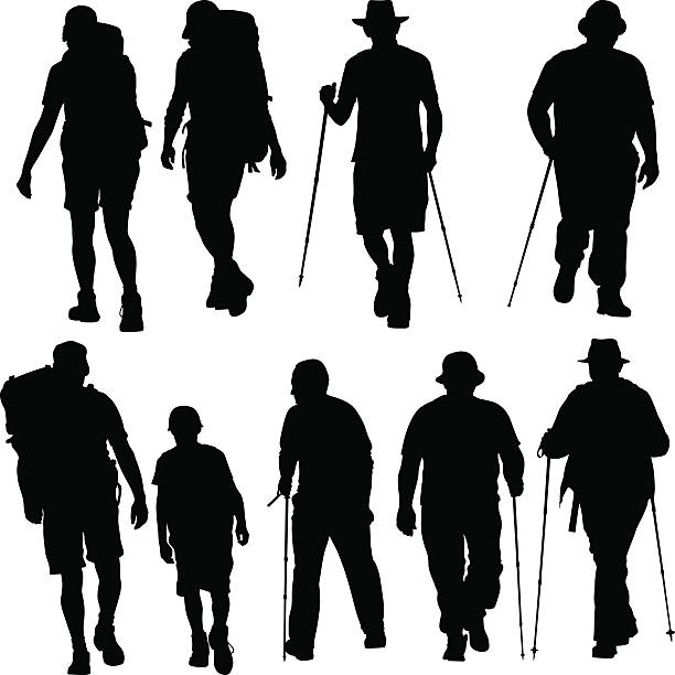 ilustrações de stock, clip art, desenhos animados e ícones de trekking - climbing clambering silhouette men