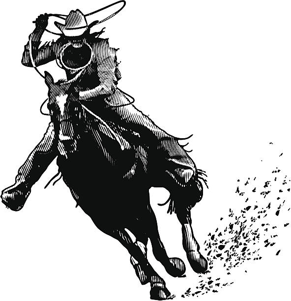 cowboy mit lasso gravur - rodeo lasso cowboy horse stock-grafiken, -clipart, -cartoons und -symbole