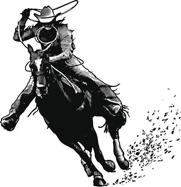 Vector illustration of Cowboy and Lasso Engraving