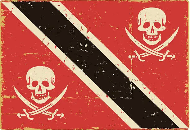 Vector illustration of Trinidad and Tobago Flag with Pirate Skull