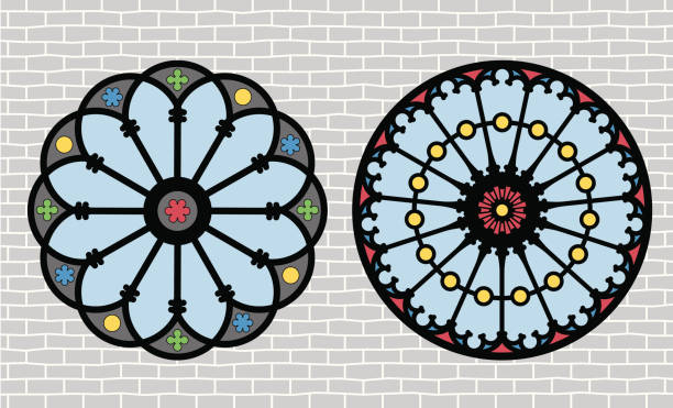 로즈 창 - window rose window gothic style architecture stock illustrations