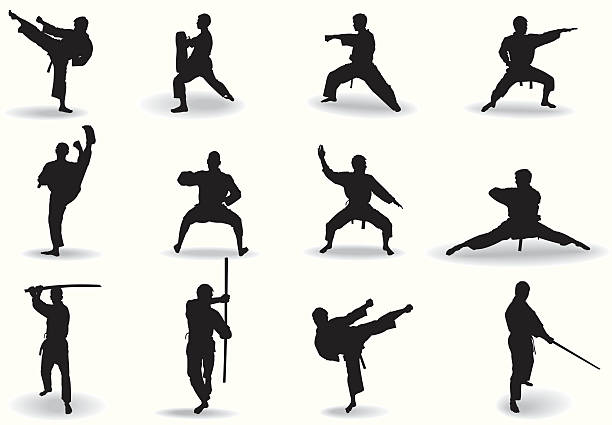 martial 실행연습 - karate kicking tae kwon do martial stock illustrations