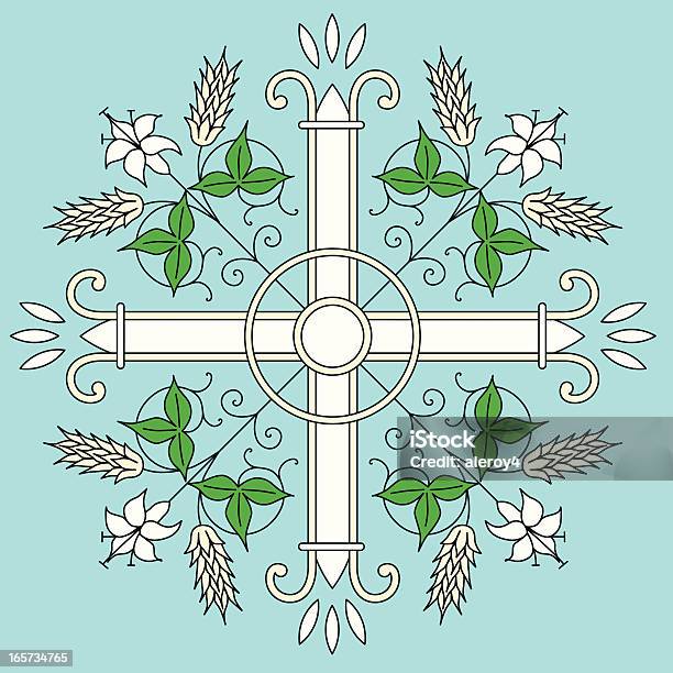 Cross Design Withh Lilies And Wheat Stock Illustration - Download Image Now - Celebration Event, Cereal Plant, Christianity