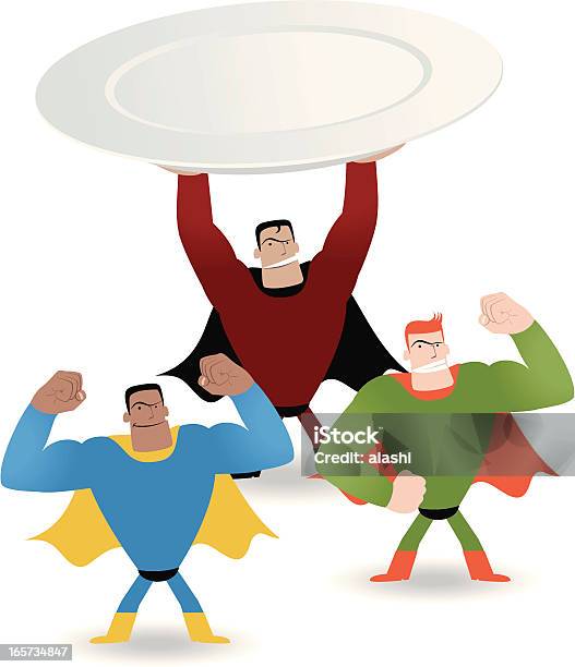 Superhéros Tenant La Plaque Indiquant Power Bonne Nourriture Vous Faire Forte Vecteurs libres de droits et plus d'images vectorielles de Super-héros