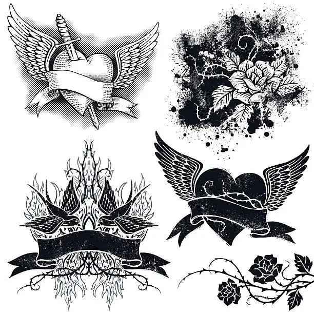 Vector illustration of Tattoo Grunge Elements