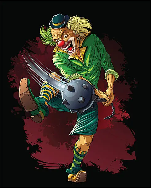 Vector illustration of Mad clown killer with cudgel