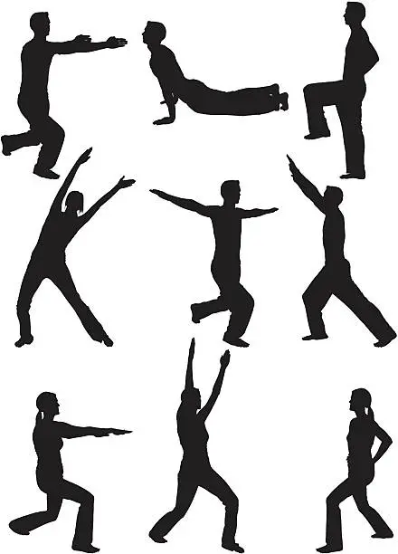 Vector illustration of Men and women holding yoga poses