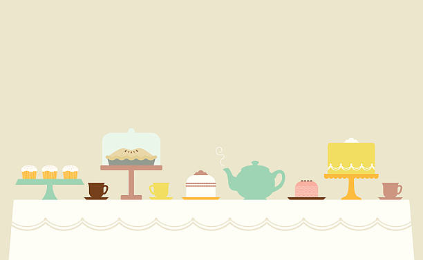 Little Tea Party An elegant table is set for a beautiful and delicious tea party with all your friends and family table illustrations stock illustrations
