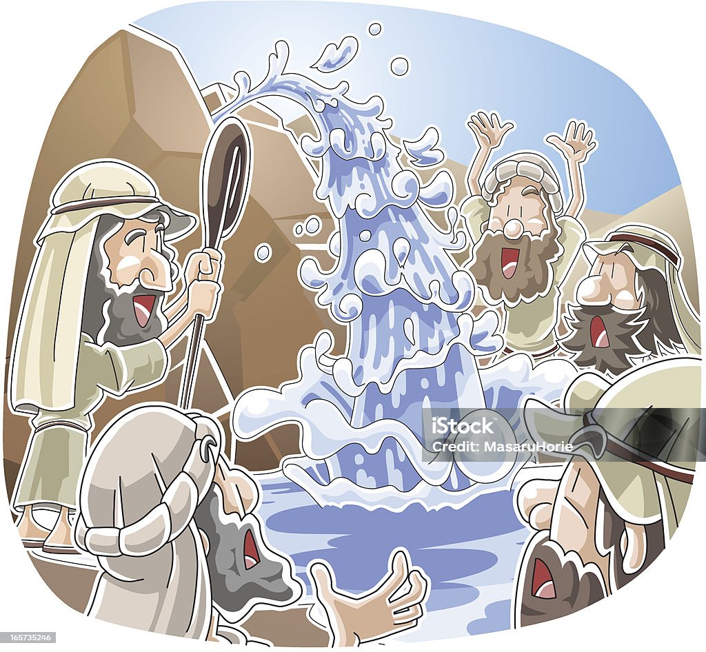 Water from the rock at Horeb Exodus 17:5-6 Moses - Religious Figure stock vector