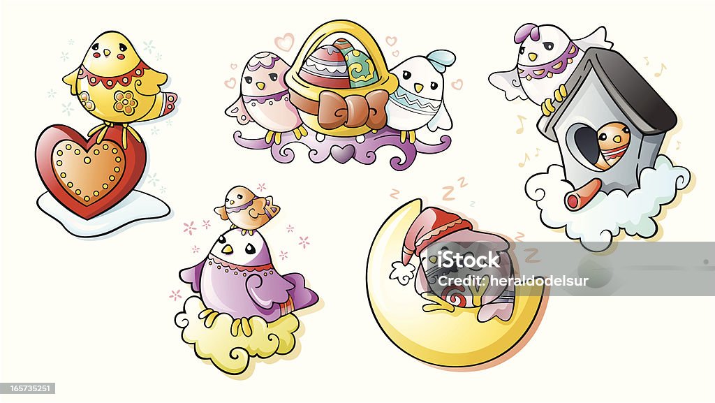 Easter porcelain doves Small porcelain pigeons as decorative elements for Easter. Animal stock vector