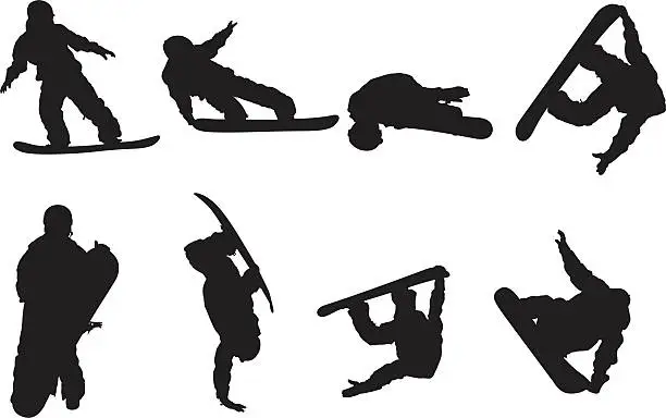 Vector illustration of Snowboarding men performing tricks