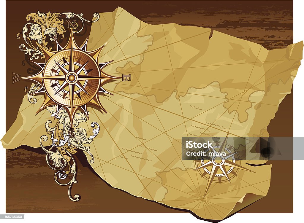 Age-old compass and map Decorative image of age-old compass and map Map stock vector