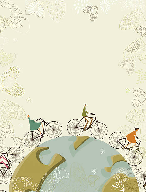 Cycling around the world vector art illustration