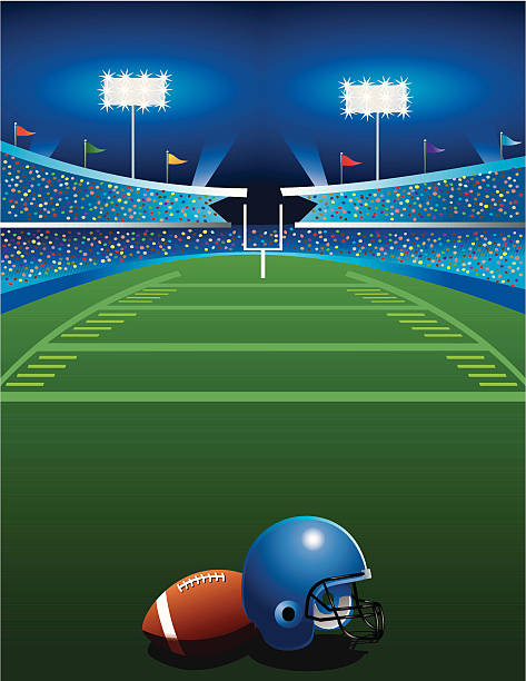 Football Game at Night Football, football helmet, and stadium Touchdown stock illustrations