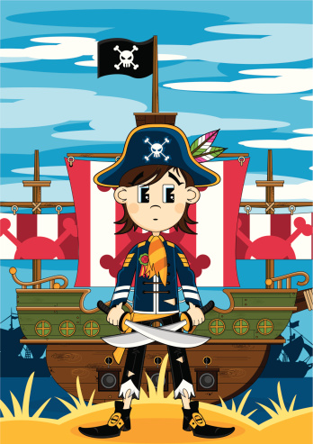 Vector Illustration of a Cute Pirate Girl & Ship.