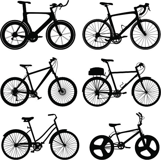 철두철미 자전거 실루엣 - mountain biking mountain bike bicycle cycling stock illustrations