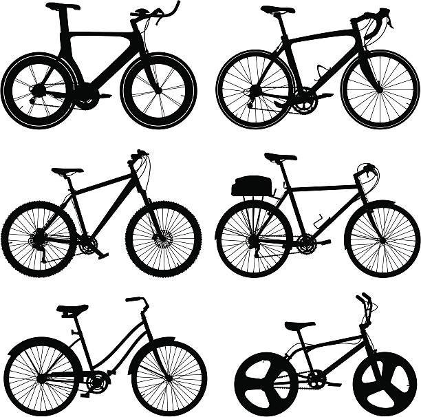 силуэты подробные велосипед - mountain biking silhouette cycling bicycle stock illustrations