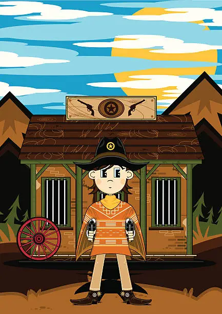 Vector illustration of Poncho Cowboy & Jailhouse Scene