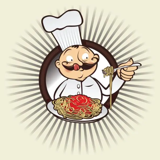 Vector illustration of Chef yumm spaghetti