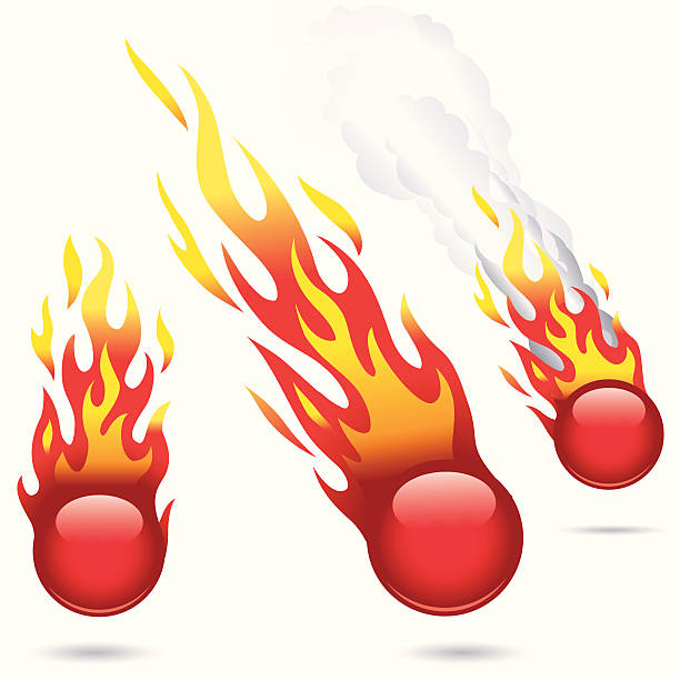 illustrazioni stock, clip art, cartoni animati e icone di tendenza di rosso lucido fireballs - fireball exploding comet fire