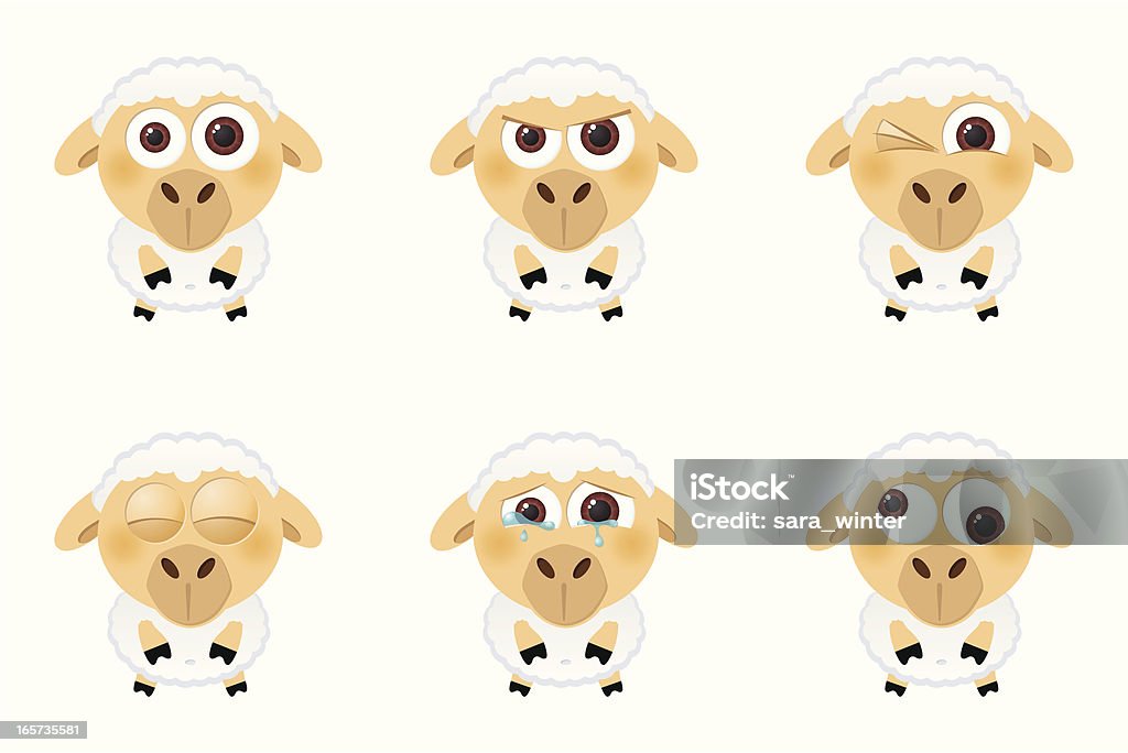 Sammlung von big-eyed Schaf mit verschiedenen Gesichtsausdrücken - Lizenzfrei Schaf Vektorgrafik