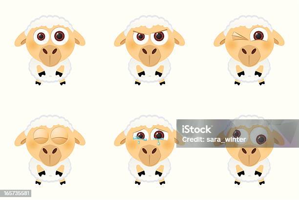 Sammlung Von Bigeyed Schaf Mit Verschiedenen Gesichtsausdrücken Stock Vektor Art und mehr Bilder von Schaf