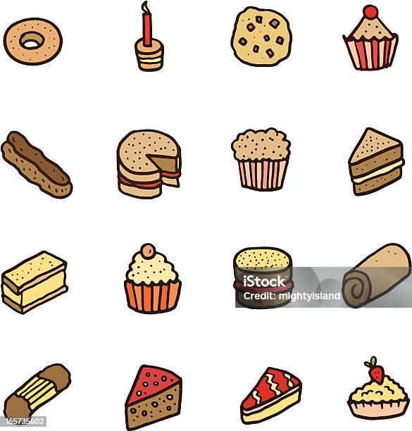 Kuchen Und Wüste Und Kritzeleien Stock Vektor Art und mehr Bilder von Backen - Backen, Bleistiftzeichnung, Cupcake