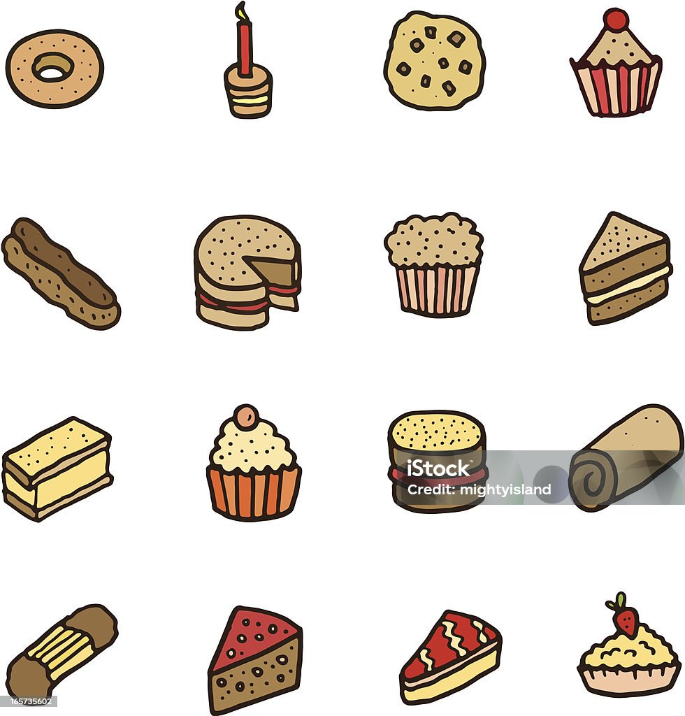 Cake and desert doodles A set of hand drawn doodles relating to cakes and deserts. Baking stock vector