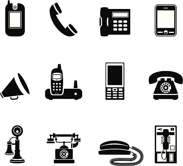 ilustraciones, imágenes clip art, dibujos animados e iconos de stock de sencillos iconos de teléfono - cordless phone telephone landline phone telephone receiver