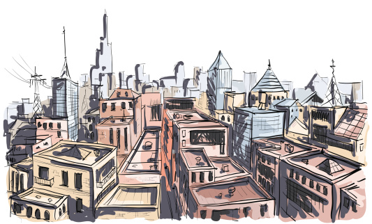 Vector illustration landscape of the city. In the style of drawing.