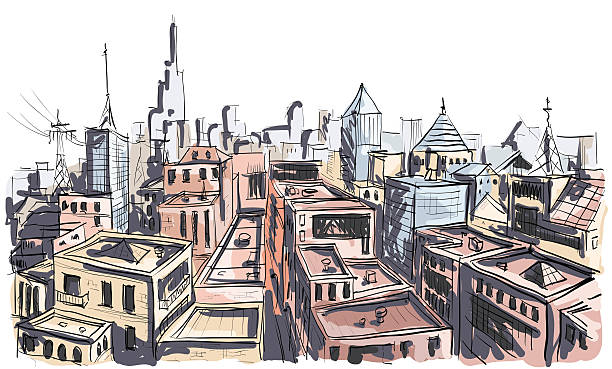 city Vector illustration landscape of the city. In the style of drawing. cityscape drawings stock illustrations