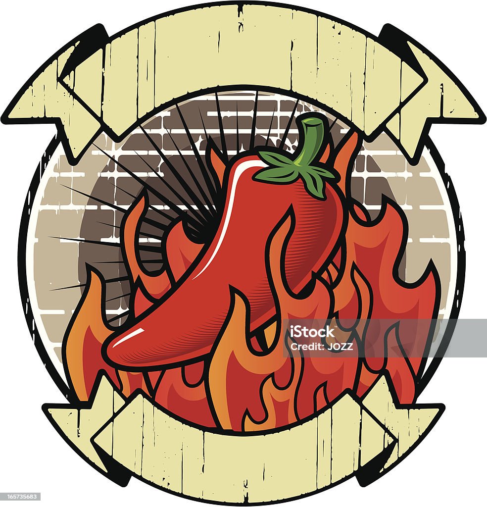 A logo of a chili surrounded by fire Red hot chilli pepper emblem with flames Flame stock vector