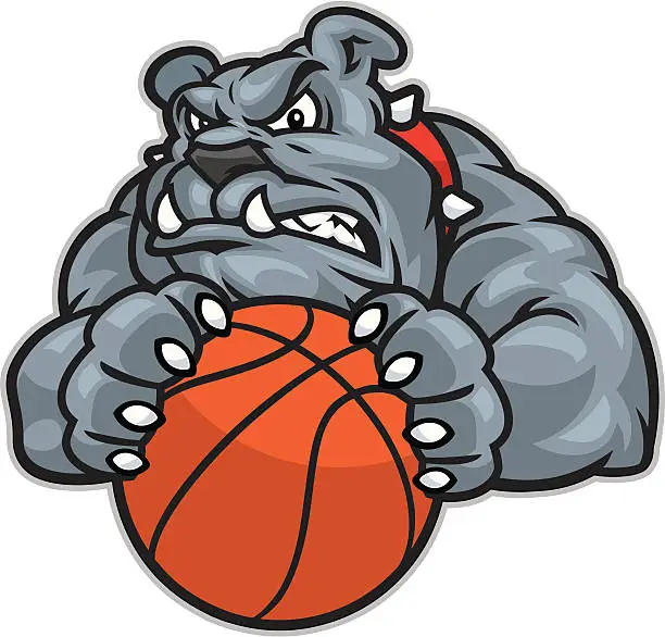 Vector illustration of Bulldog Mascot with a Basketball