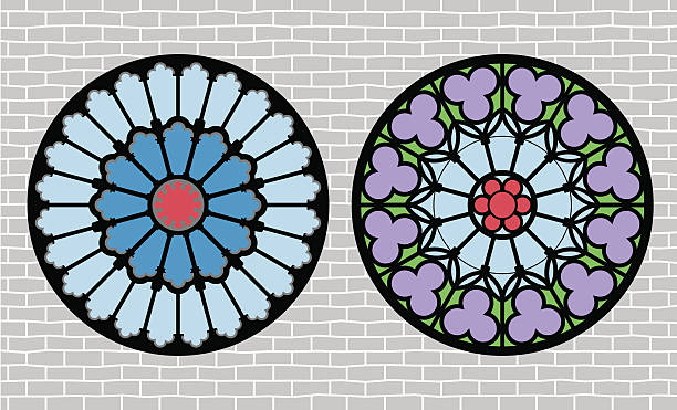 로즈 창 - window rose window gothic style architecture stock illustrations