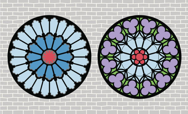 окно-розетка - rose window window church cathedral stock illustrations