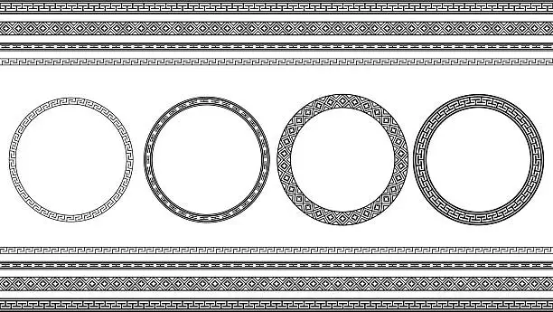 Vector illustration of Asian style circle frames and borders