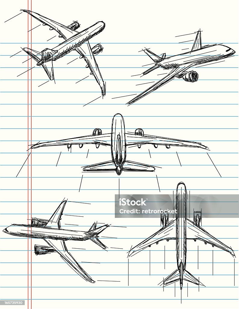 jet airplane sketches Jet airplane sketches on notebook paper. The artwork and paper are on separate labeled layers. Airplane stock vector