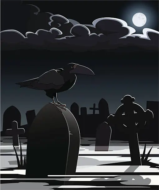 Vector illustration of Moonlit Graveyard