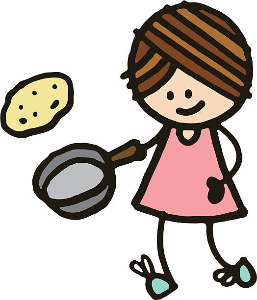 gadis tossing pancake - crepe dress ilustrasi stok