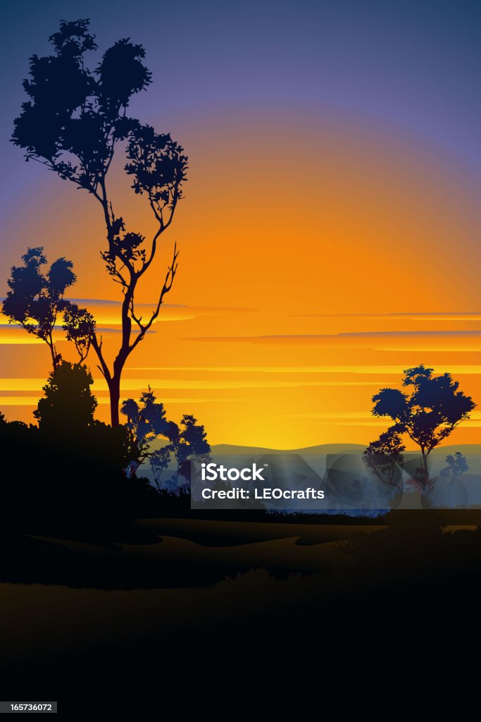 Magnifique coucher de soleil - clipart vectoriel de Arbre libre de droits