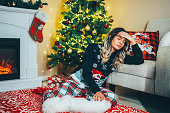 Depressed woman at home during Christmas