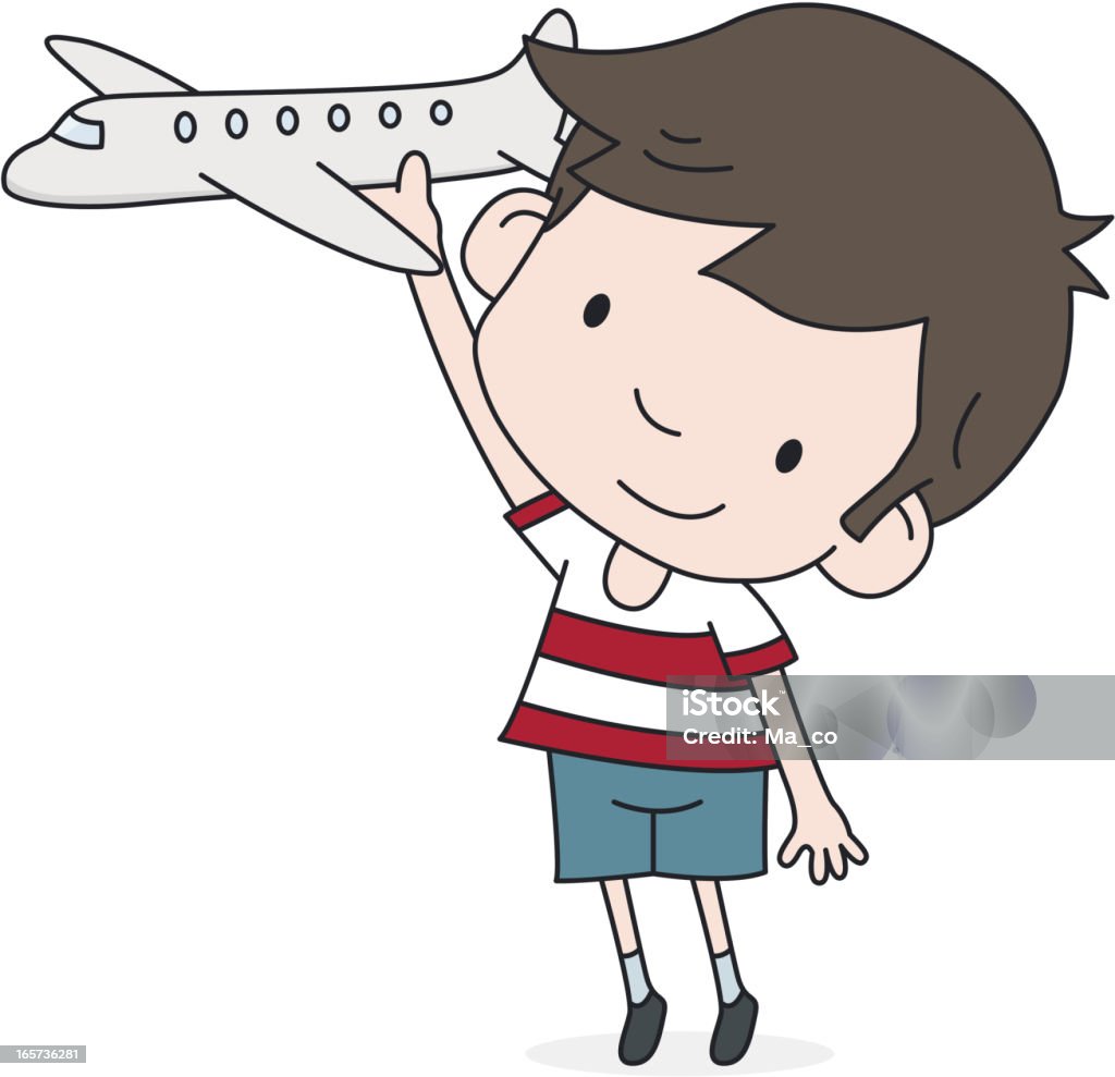 Kid with a toy airplane illustration of a smiling child plays with a toy airplane - and perhaps he dreams of the holidays in far away countries Aerospace Industry stock vector