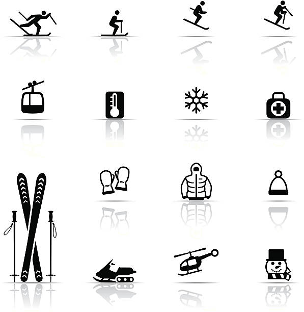Bекторная иллюстрация Набор иконок, катающийся на лыжах