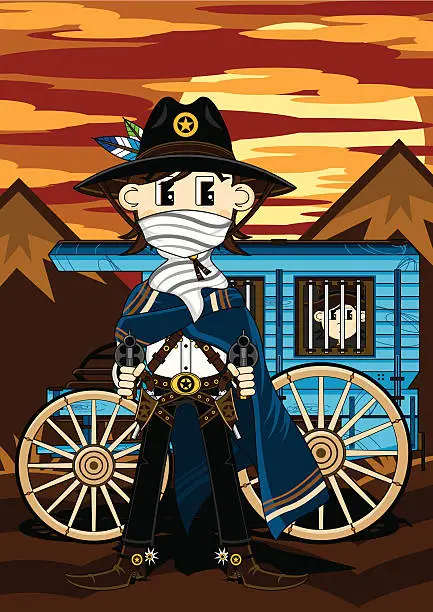 Vector illustration of Gunslinger with Prisoner in Jail Wagon