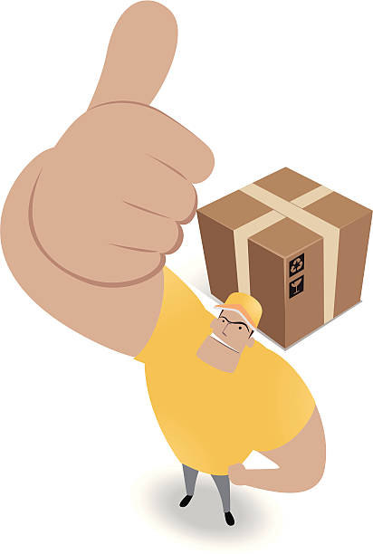 ilustraciones, imágenes clip art, dibujos animados e iconos de stock de deliveryman mirando hacia arriba y gesticular pulgares arriba - baseball cap men ok thumbs up