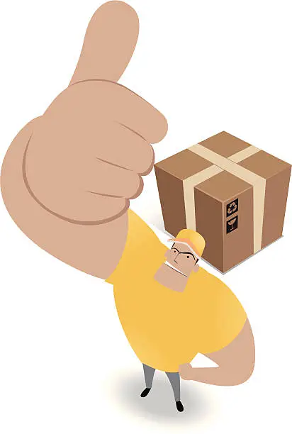 Vector illustration of Deliveryman Looking Upward And Gesturing Thumbs Up