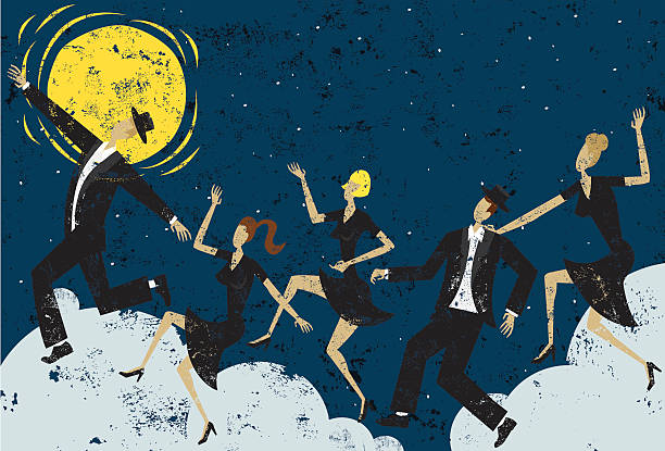 лунный свет танцоров - love computer graphic dancing people stock illustrations