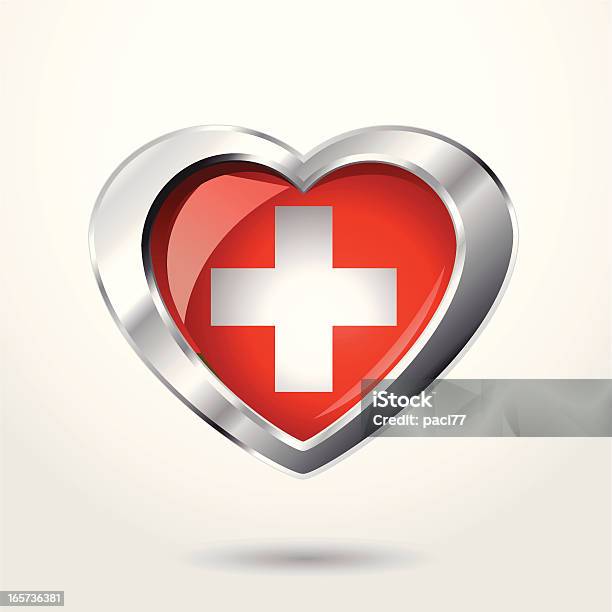 Coração Suíça Bandeira Chrome - Arte vetorial de stock e mais imagens de Amor - Amor, Bandeira Nacional, Bandeira da Suíça